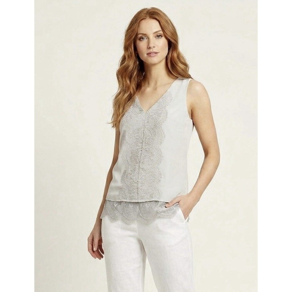 Antonio Melani Silk Felicity Sleeveless Top Blouse Delicate Lace Oversized Small
